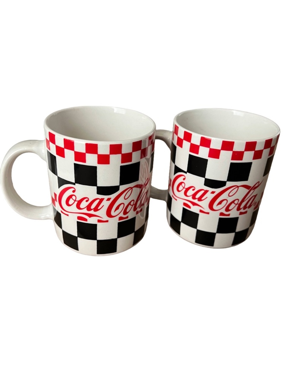 Vintage 1996 Coca-Cola Gibson mugs set of 2 checkerboard red white black 90s
